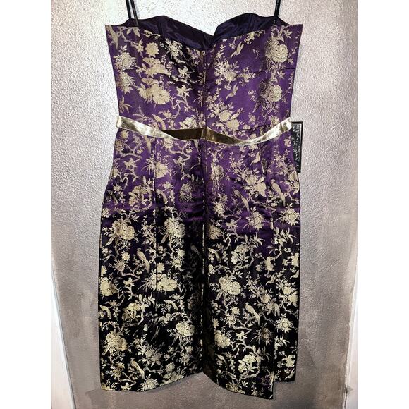 ✨ David Meister Purple & Gold Strapless Jacquard Dress – Size 12 ✨Cocktail Prom - Picture 7 of 12
